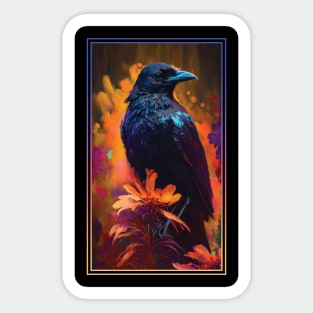 Crow Vibrant Tropical Flower Tall Digital Oil Painting Portrait 2 Sticker